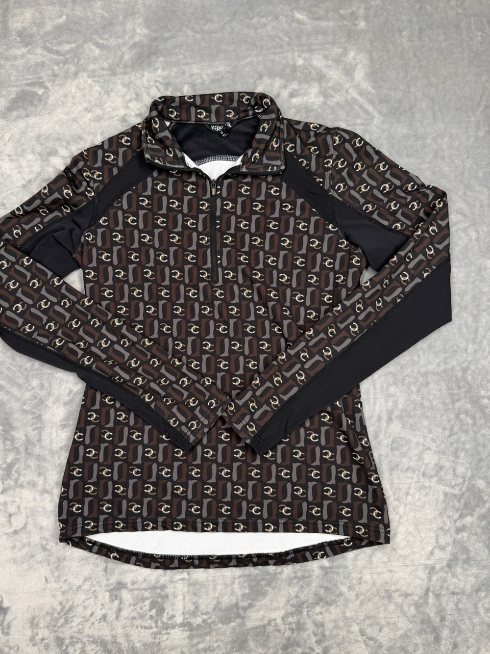 Kerrits Black Long Sleeve Quarter Zip Top with Horseshoe Accent Print